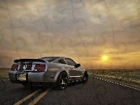 Zachód, Ford Mustang, Droga, Słońca
