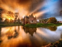 Zachod Słońca, Zamek, Jezioro, Holandia