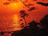 Zachód, Wybrzeże, Korei, Słońca