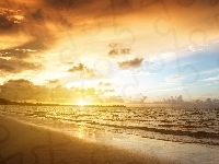 Zachód, Morze, Plaża, Słońca