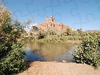Zieleń, Ruiny, Maroko, Zamek, Woda, Kasbah