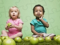 Zielone, Chłopiec, Dziewczynka, Jabłka