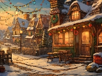 Domy, Boże Narodzenie, Zima, Ulica, 2D, Oświetlenie