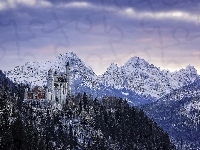 Zima, Zamek, Neuschwanstein, Góry