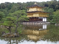 Złoty, Kioto, Jezioro, Drzewa, Pawilon