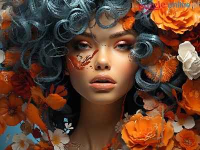 Kwiaty, Kobieta, Pomarańczowe, Grafika