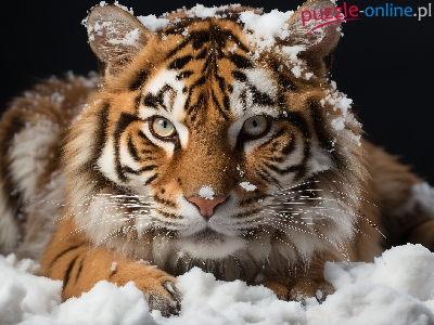 Spojrzenie, Śnieg, Tygrys, Grafika