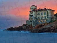 Castello del Boccale, Włochy, Zachód słońca, Prowincja Livorno, Zamek Boccale, Calafuria, Morze