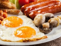 Sadzone, Fasolka, Talerz, Kiełbasa, Jajka, Pieczarki, Pomidory