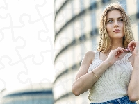 Blondynka, Kobieta, Długowłosa, Zapatrzona