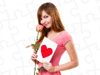 Kartka, Miłość, Kobieta, Róża, Serce