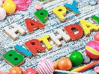 Ciasteczka, Napis, Deski, Cukierki, Urodziny, Lizaki, Happy Birthday