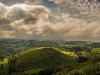 Pola, Anglia, Drzewa, Hrabstwo Derbyshire, Wzgórza, Wieś Earl Sterndale, Chmury