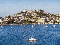 Acapulco, Zatoka, Morze, Kurort, Domy, Meksyk, Wzgórze, Motorówki