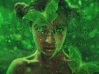 Zieleń, Fantasy, Kobieta, Motyle, Grafika