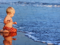 Chłopiec, Morze, Plaża, Dziecko
