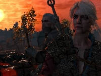 Zachód słońca, The Witcher 3 Wild Hunt, Ciri, Geralt, Wiedźmin 3 Dziki Gon