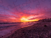 El Capitan State Beach, Plaża, Zachód słońca, Santa Barbara, Stany Zjednoczone, Molo, Morze, Kamienie, Stan Kalifornia