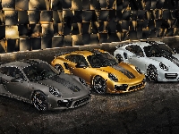 Czarny, Biały, Trzy, Porsche 911 Turbo S Exclusive, Złoty