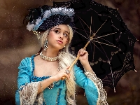 Kapelusz, Blondynka, Suknia, Kobieta, Parasol, Starodawna