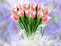 Tulipany, Kwiaty, Bukiet, Grafika