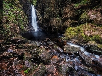 Kamienie, Miejscowość Eskdale, Anglia, Wąwóz Stanley Ghyll, Wodospad Stanley Force, Skały, Hrabstwo Kumbria