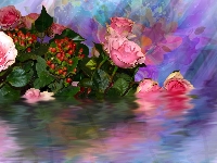 Woda, Kwiaty, Róże, Grafika