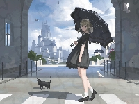 Parasolka, Ulica, Manga Anime, Dziewczyna, Kot