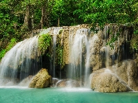 Prowincja Kanchanaburi, Skały, Wodospad Erawan Waterfall, Park Narodowy Erawan, Tajlandia
