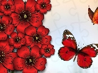 Kwiaty, Czerwone, Motyle