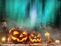 Świece, Halloween, Dynie, Lampion