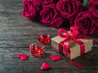 Prezent, Walentynki, Czerwone, Róże, Serca