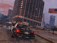 Samochód policyjny, Gra, GTA5, Skrzyżowanie