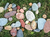 Kamienie, Kolorowe, Kamyczki, Trawa