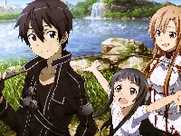 Sword Art Online, Wędka, Asuna, Chłopak, Dziewczyna, Anime, Kirito, Dziewczynka