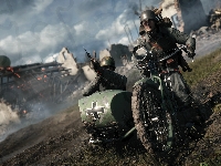 Motocykl, Żołnierze, Gra, Battlefield 1, Ruiny