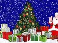 Prezenty, Boże Narodzenie, Choinka, Mikołaj