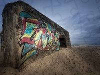 Ściana, Betonowy, Morze, Plaża, Blok, Graffiti