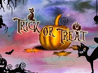 Dynia, Napis, Grafika, Halloween, Trick or Treat, Kot