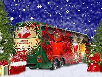 Choinka, Autobus, Grafika, Świąteczny, Drzewa, Prezenty