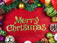 Gałązki, Bombki, Merry Christmas, Boże Narodzenie, Szyszki, Świerku