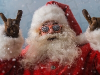 Okulary, Śnieg, Mikołaj, Uśmiech, Padający