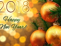 Nowy Rok, Choinka, Bokeh, Happy New Year, Sylwester, 2018, Bombki