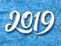 Białe, Niebieskie tło, Nowy Rok, 2019, Cyfry