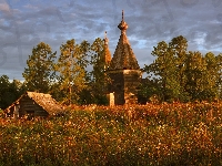 Obwód archangielski, Trawy, Jesień, Drzewa, Rosja, Cerkiew, Rośliny