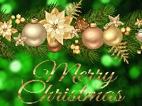 Kartka, Girlanda, Zielone tło, Boże Narodzenie, Życzenia, Grafika