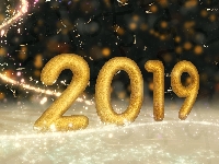 2019, Nowy Rok, Złote, Cyfry, Sylwester