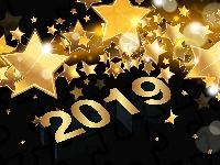 Złote, Grafika, Nowy Rok, 2019, Gwiazdy