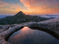 Zachód słońca, Korea Południowa, Park Narodowy Wolchulsan, Góry, Prowincja Jeolla Południowa