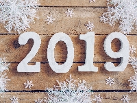 2019, Deski, Nowy Rok, Cyfry, Śnieżynki